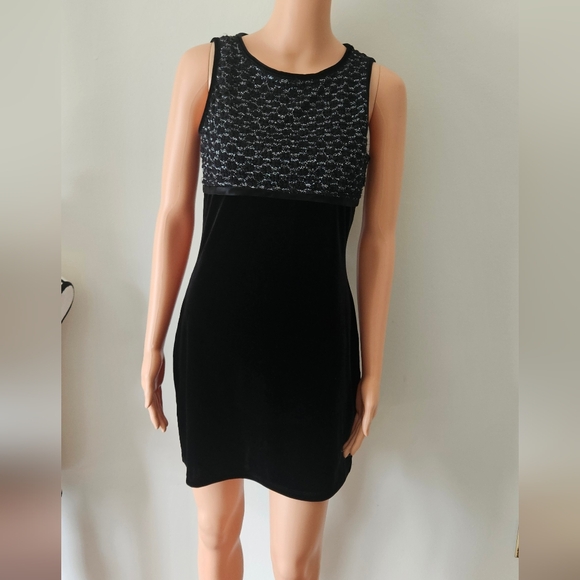 Vintage 90's Black Velvet Embellished Mini Dress - Picture 1 of 6